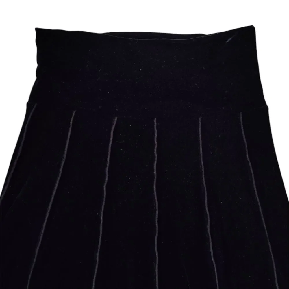 VTG Y2K Black Velvet Panelled Pull On‎ Whimsigoth Midi Skirt Large A Line Goth